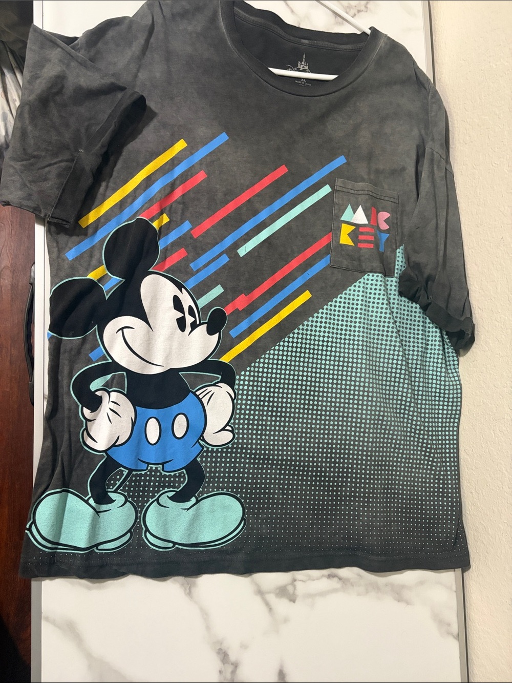 Disney Black Short-Sleeve Mickey Graphic Tee with Aqua and Multi-Color Accents